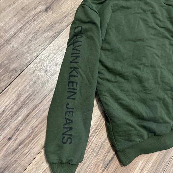 Calvin Klein Boys Hooded Jacket XL 18/20 Green Sherpa Lined Full Zip Logo Coat - Picture 7 of 10